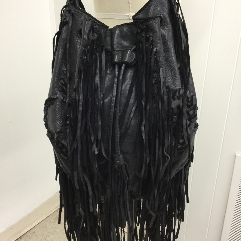 All Saints Black leather fringe bag